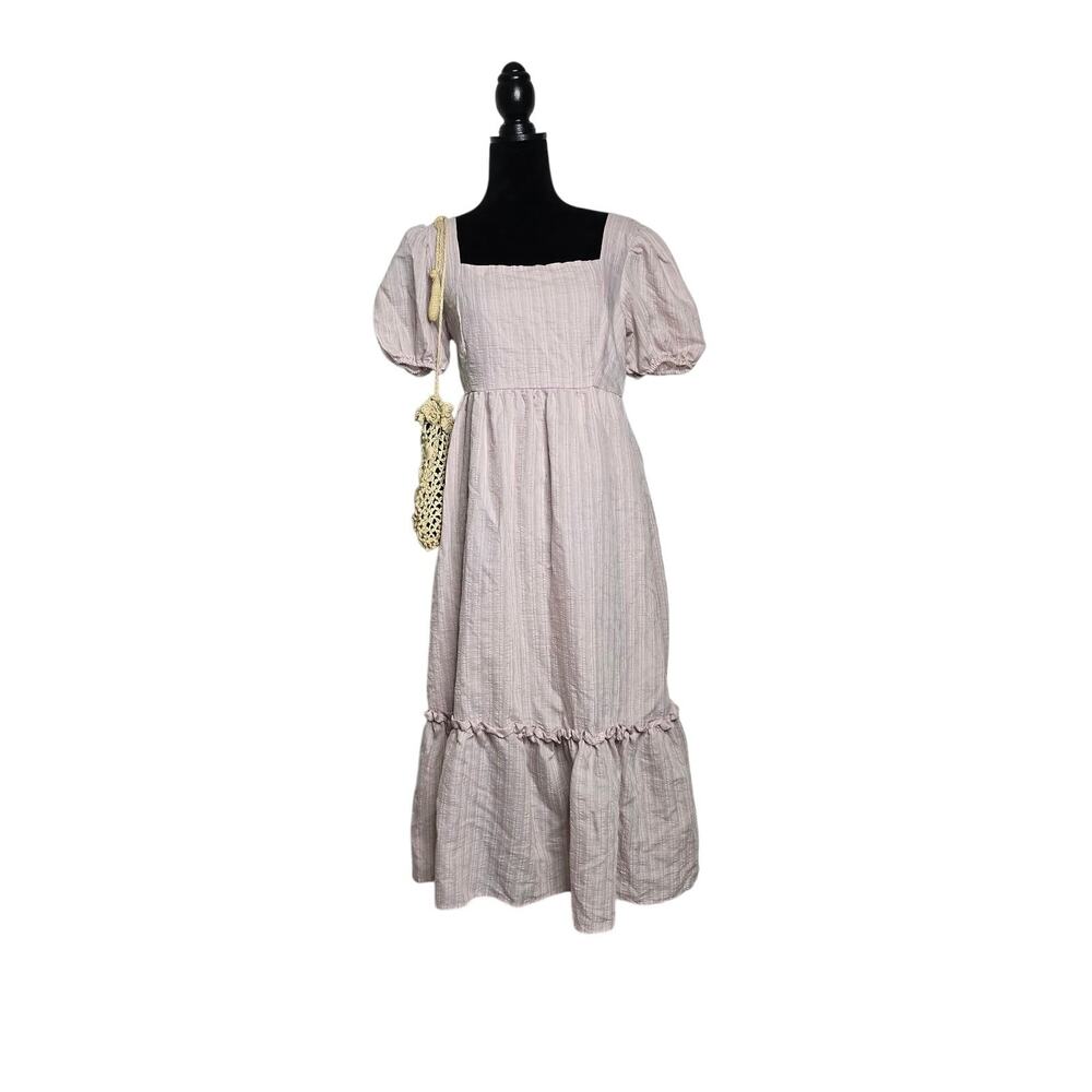 By The River Maxi Dress Womens L Pink Puff Sleeve Prairie Cottagecore